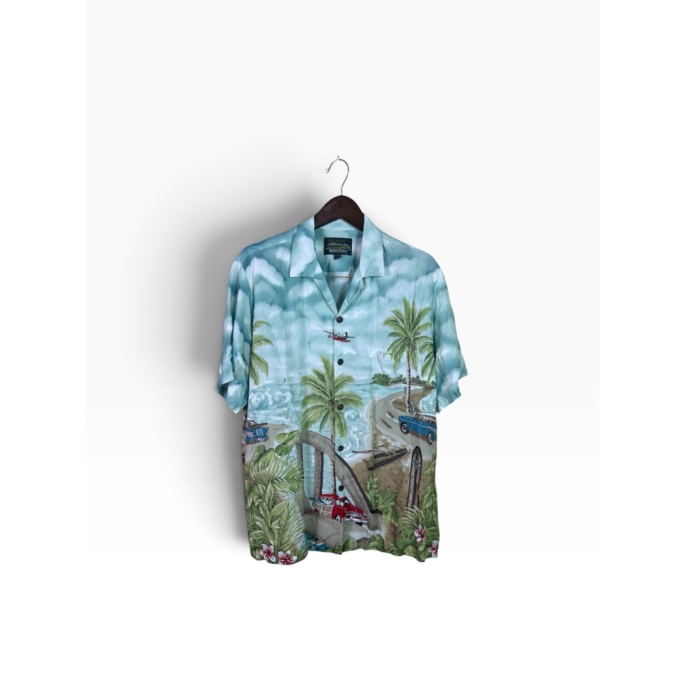 Vtg Hawaiian Reserve Aloha Shirt Mens Classic Car Scene Made In USA